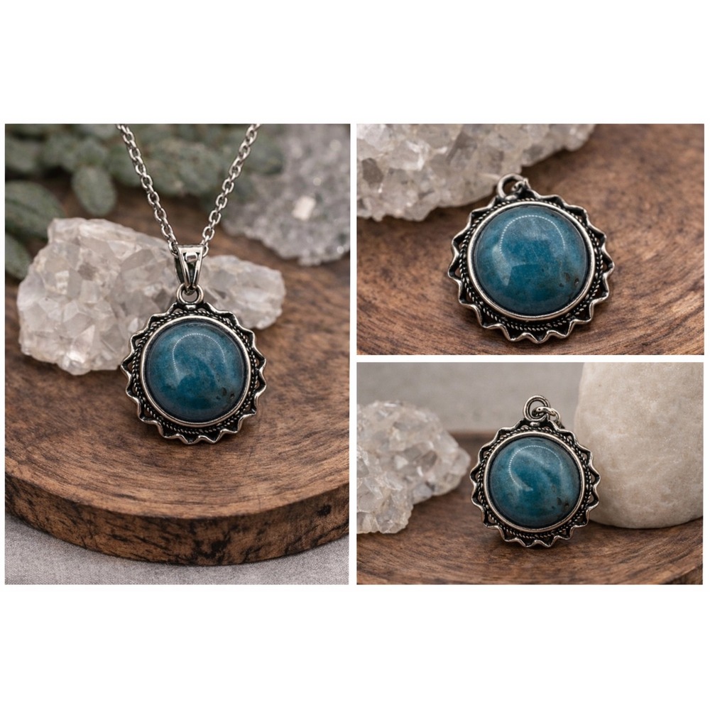 Blue Apatite Pendant Boho Witchy Crystal Stone Statement Jewelry